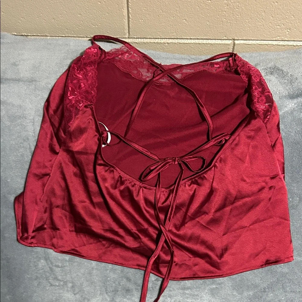 NWT Lulu's Burgundy Lace Trim Pajama Set